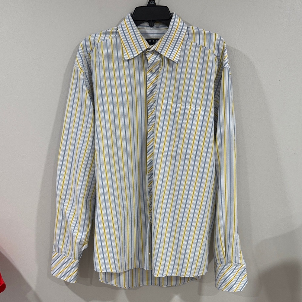 Ted Baker Men's Striped Button-Down dress Shirt Yellow & Blue